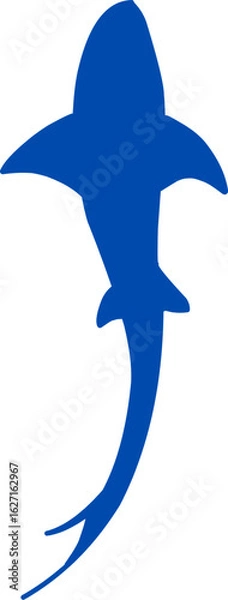 Fototapeta Silhouette vector of a swimming shark. Oceanic Whitetip Shark Silhouette Vector. Silhouette of a shark swimming with dorsal fin and tail fin isolated on a white background view from the top