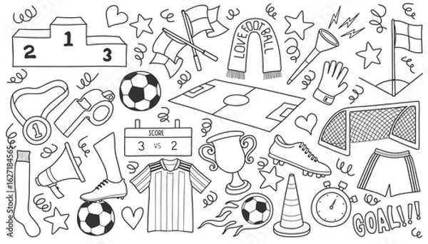 Obraz Doodle soccer elements in sketch style.