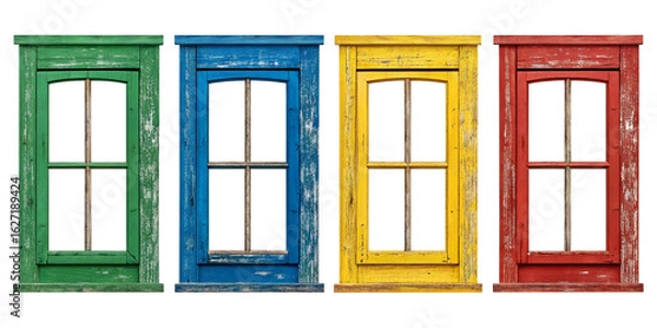 Fototapeta "Colorful Rustic Window Frames – Vintage Distressed Digital Art on Transparent Background"
"Weathered Multicolored Old Windows – Nostalgic Vintage Frames Digital Artwork PNG"