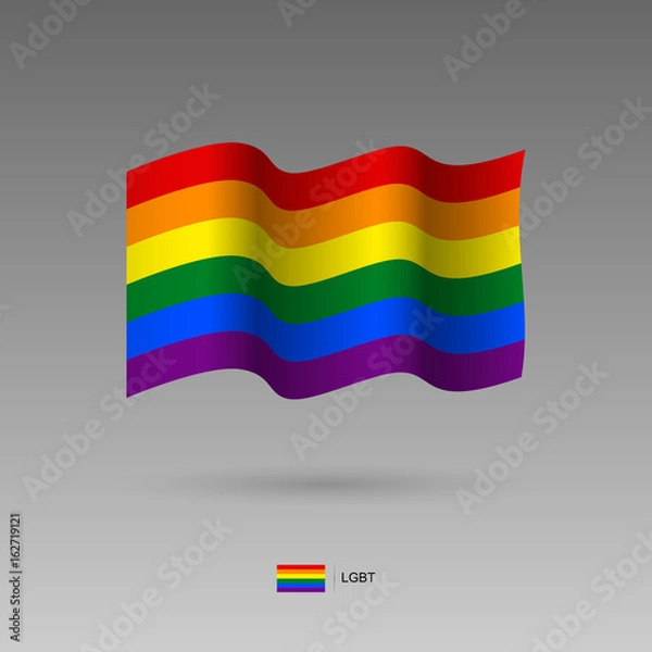 Fototapeta Flag of the LGBT community with correct color scheme. Rainbow gay pride flag blowing in the wind. High detailed vector illustration. 3d and isometry. EPS10
