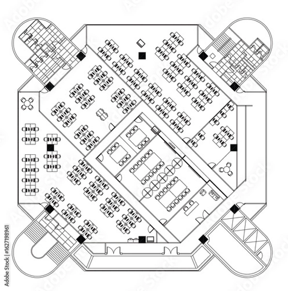 Obraz 2D AutoCAD Office Furniture Layout Plan Vector Drawing