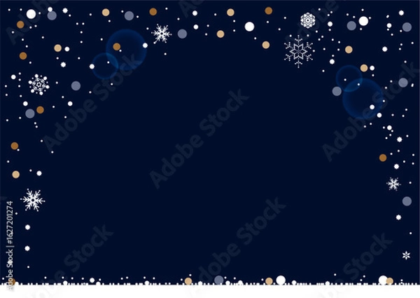 Obraz クリスマス・ホリデーのイラスト素材。ドーム状に雪の結晶がキラキラと舞う背景素材。クリスマスのフレーム素材。クリスマス・バナー素材。