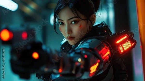 Obraz Female character in futuristic armor