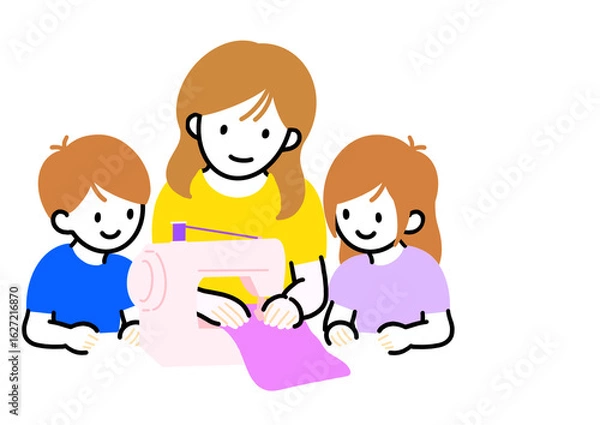 Fototapeta 親子でミシンを触る