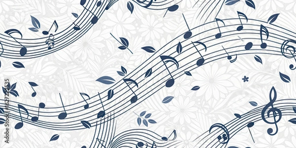 Fototapeta Elegant musical notes dance across a soft floral pattern, creating a harmonious and artistic visual.