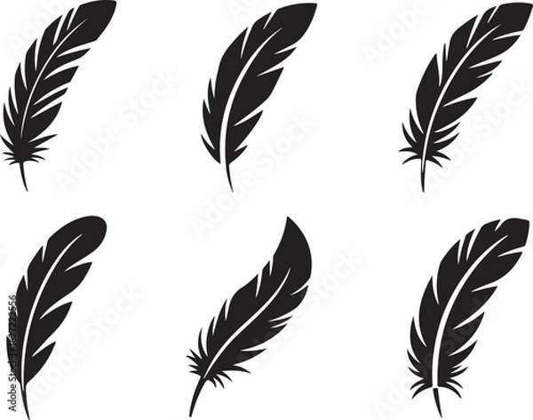 Fototapeta Neo-Tribal Feather Van, Black Silhouette Icon Vector, feather clipart symbol.