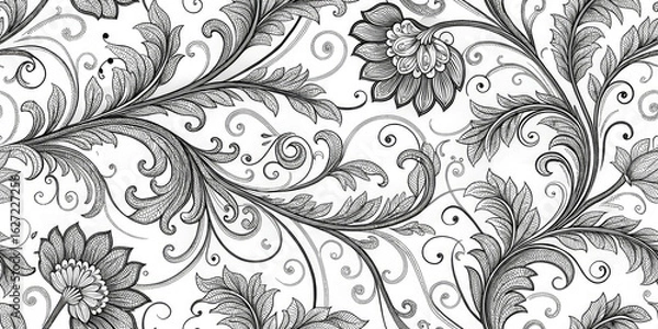 Fototapeta Elegant vintage floral pattern with intricate scrollwork and detailed botanical elements, perfect for design projects