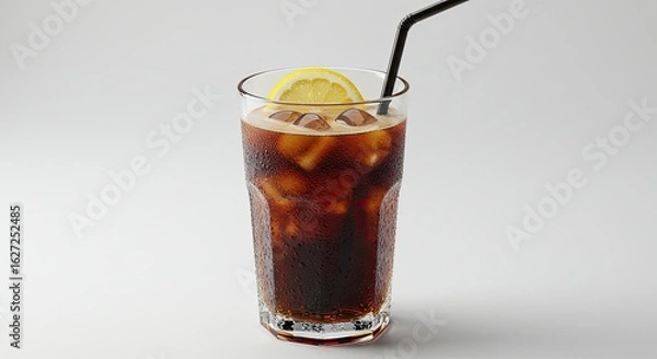 Obraz Iced Drink with Lemon and Straw in Glass