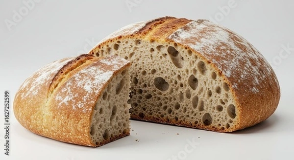 Obraz Loaf of Bread with Slice Cut on White Background