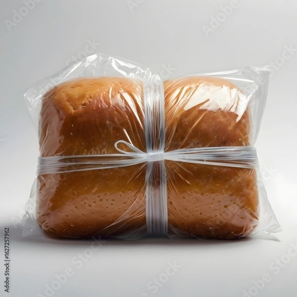 Obraz Freshly Baked Bread Loaves Secured in Clear Plastic Packaging