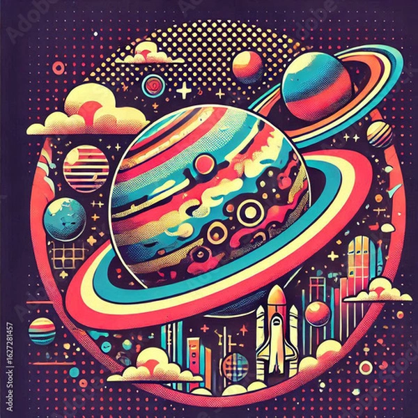 Fototapeta earth and moon, earth and space, planet earth and space, abstract vector illustration, abstract vector background, abstract vector background with colorful city, global business concept