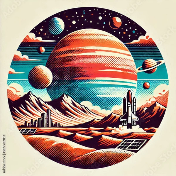 Fototapeta earth and moon, earth and space, planet earth and space, abstract vector illustration, abstract vector background, abstract vector background with colorful city, global business concept