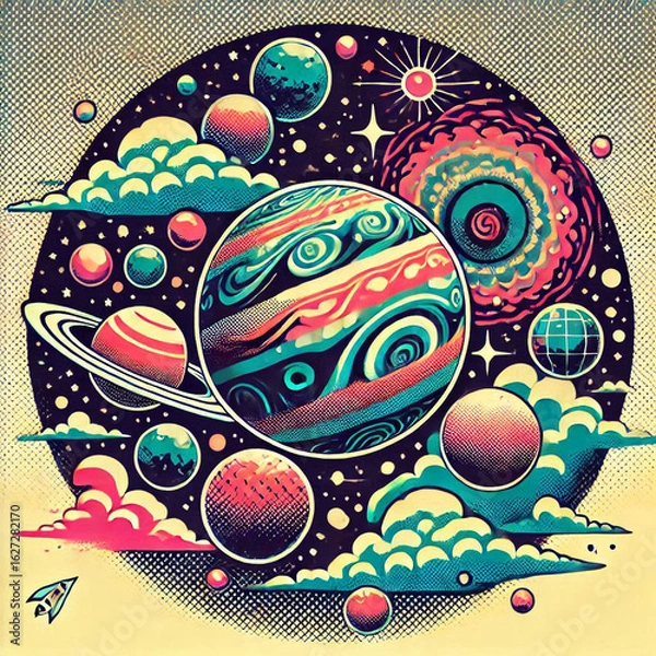 Fototapeta earth and moon, earth and space, planet earth and space, abstract vector illustration, abstract vector background, abstract vector background with colorful city, global business concept