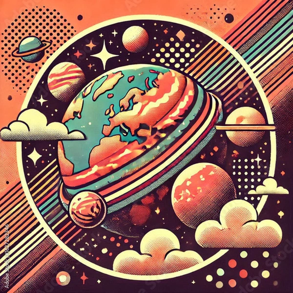Fototapeta earth and moon, earth and space, planet earth and space, abstract vector illustration, abstract vector background, abstract vector background with colorful city, global business concept