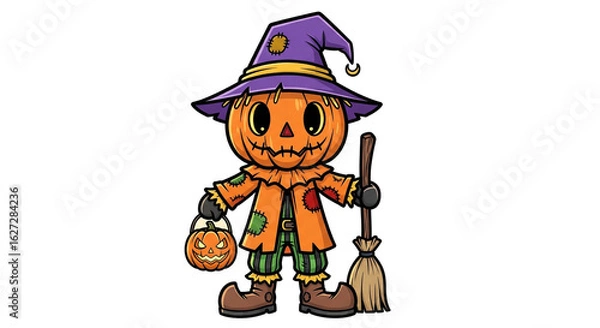 Fototapeta Halloween Pumpkin Scarecrow Character – Transparent Background