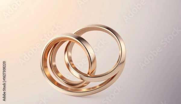 Fototapeta Interlocked golden metallic torus rings on subtle gradient backdrop design