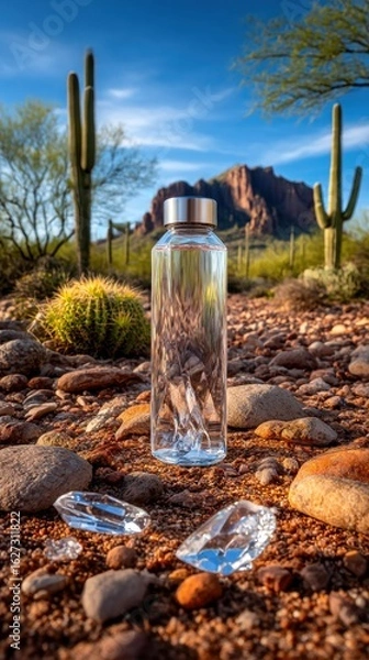 Obraz Clear bottle with crystals in desert