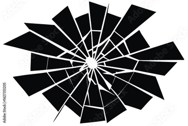 Fototapeta Shattered Black Pattern with Radial Design A Illustration on White