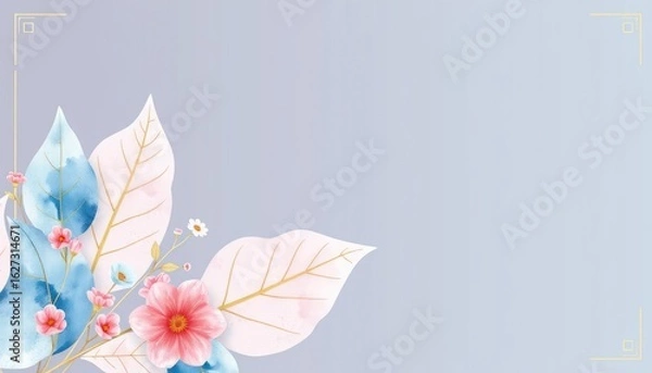 Fototapeta Elegant Floral Watercolor Arrangement on Soft Gradient Background with Golden Accents
