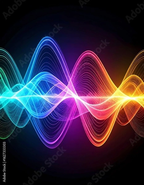 Fototapeta Colorful sound waves with vibrant hues illustrating energy and movement in an abstract design.