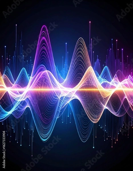 Fototapeta A vivid display of colorful sound waves in a digital format, representing audio frequencies and music visuals.