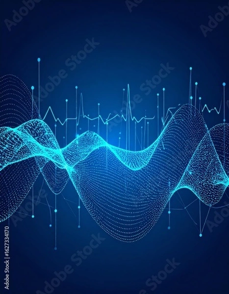Fototapeta Abstract representation of sound waves and frequencies in a digital landscape, showcasing modern technology.