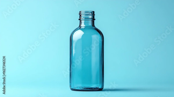 Fototapeta Elegant empty blue glass bottle with cork stopper evokes purity and simplicity