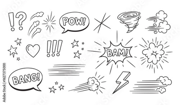 Fototapeta Hand drawn comic book elements and sound effects for storytelling design and illustration