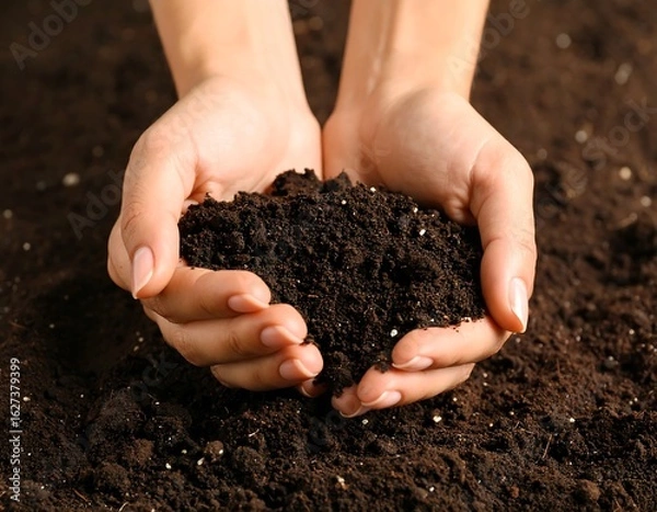 Fototapeta Hands Holding Rich Soil: Symbolizing Growth, Nurturing, and Environmental Care