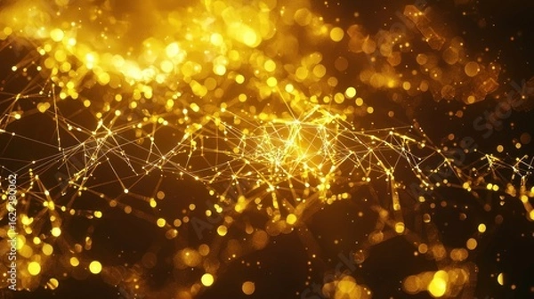 Fototapeta Abstract technology plexus background from lines and dots. Golden molecule structure. 3d render