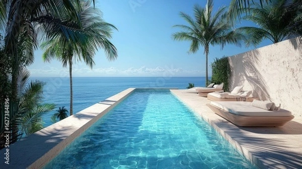 Fototapeta 3D rendering of the rooftop swimming pool