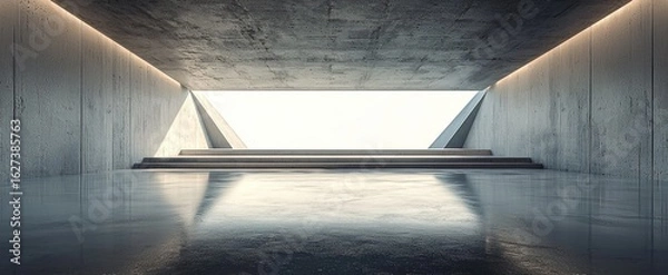 Fototapeta 3d render of abstract futuristic architecture with empty concrete floor. Scene for car presentation