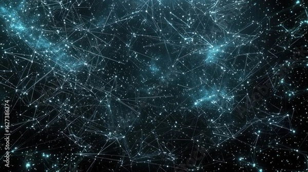 Fototapeta Touch the future low poly wireframe. 3D Render illustration polygonal image in the form of a starry sky or space, consisting of points, lines, 