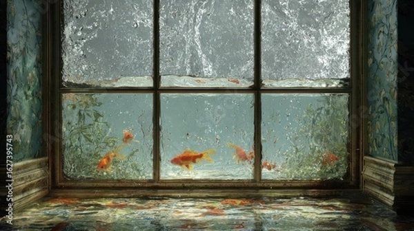 Fototapeta Surreal Underwater Room with Goldfish View