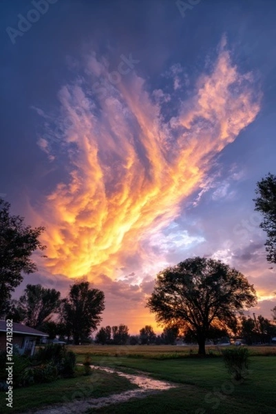 Obraz Dramatic sunset over a rural landscape