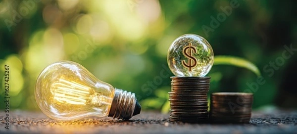 Fototapeta The lightbulb symbolizing innovative ideas for financial growth and success.