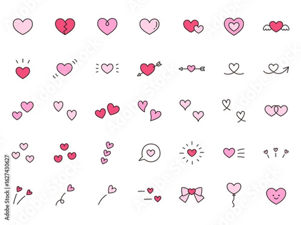 Fototapeta ハートのアイコンのベクターイラストセット。バレンタイン
