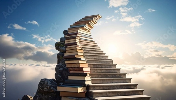 Obraz Stack of books forming a staircase, concept of literacy as pathway to success
