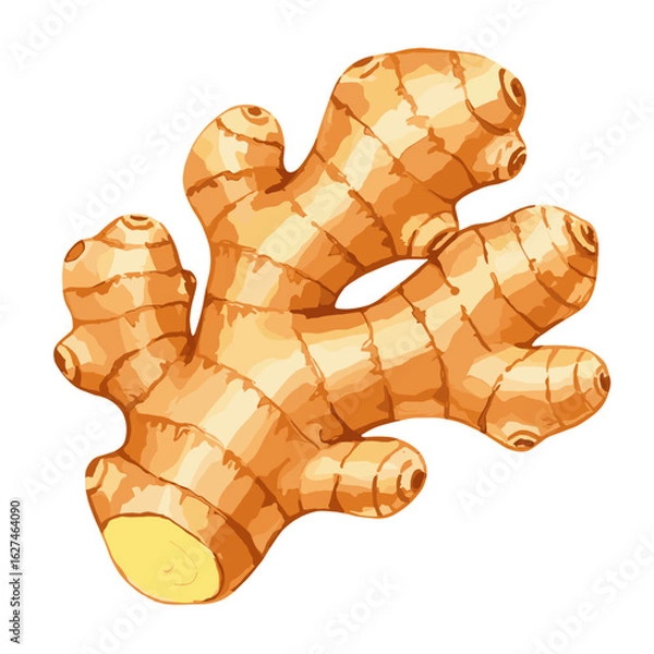 Fototapeta Detailed vector illustration of ginger root showcasing its distinctive shape, texture, and color variations against a clean white background, ideal for culinary and health content.