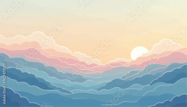 Fototapeta Abstract Pastel Sunset Sky with Cloud Layers in Soft Colors for Artistic and Nature Themed Designs