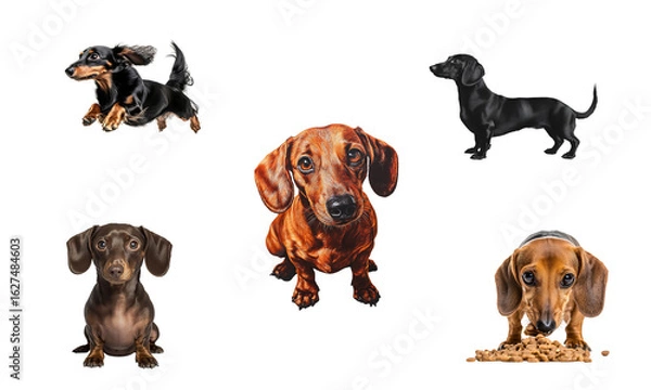 Fototapeta Set of dachshund full body isolated on transparent background