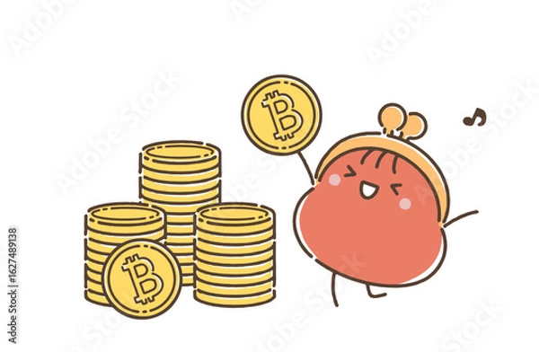 Obraz 山積みのビットコインに大喜びしているおサイフさん