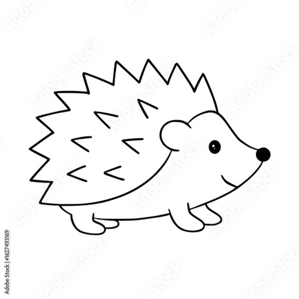 Fototapeta Cute hedgehog character with spiky back in simple line art  