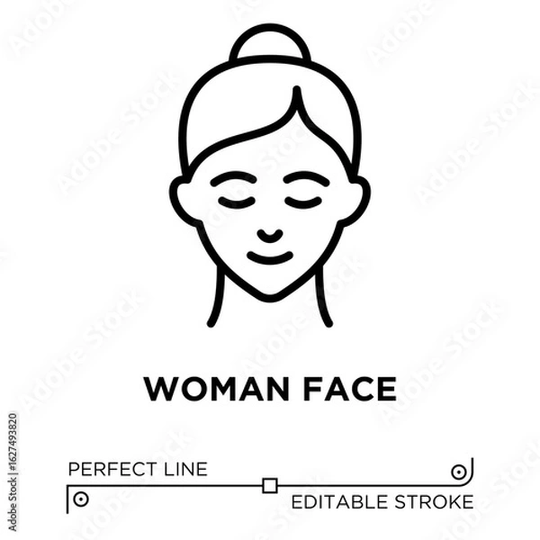 Fototapeta Vector line icon related to woman face. Perfect Line. Editable Stroke.
