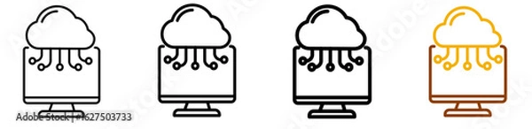 Fototapeta Cloud computing vector icon pack in minimal line art style for hosting service, data center, and SaaS app interface, designed with multistyle stroke and full color variation set