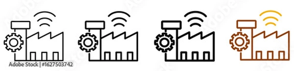 Fototapeta Smart industry icon set in modern outline style for factory automation, manufacturing UI, and engineering dashboards, featuring multistyle stroke and full color variation set