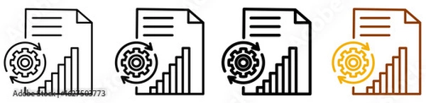 Fototapeta Digital process icon set in modern outline style for workflow systems, automation dashboards, and software UI, featuring multistyle stroke and full color variation set