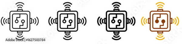 Fototapeta Smart sensor icon set in clean outline style for IoT devices, automation control UI, and smart systems, featuring multistyle stroke and full color variation set
