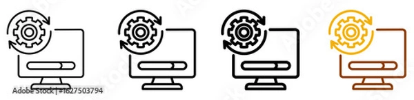 Fototapeta System update icon set in flat outline style for software dashboards, notification panels, and app interface, featuring multistyle stroke and full color variation set