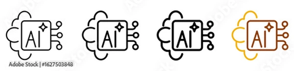 Fototapeta Artificial intelligence icon set in futuristic outline style for machine learning dashboards, robotics UI, and AI systems, featuring multistyle stroke and full color variation set